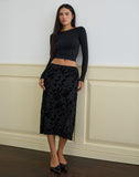 Image of Atira Midi Skirt in Flock Leaf Flower Black