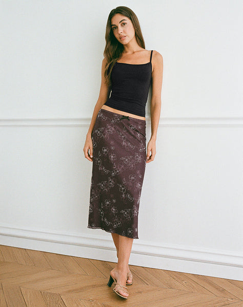 Image of Atira Midi Skirt in Doodle Flower Flock Brown