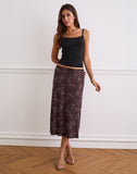 Image of Atira Midi Skirt in Doodle Flower Flock Brown