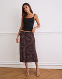 Image of Atira Midi Skirt in Doodle Flower Flock Brown