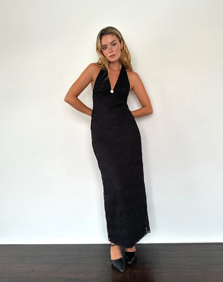 Ardita Asymmetrical Rib Knit Maxi Dress in Black