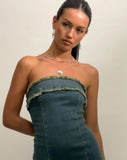 Image of Atun Denim Bandeau Maxi Dress in Brown Blue Acid Wash