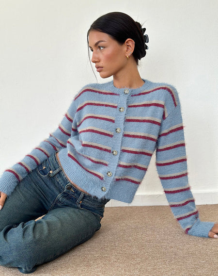 Uriela Cardigan in Light Grey and Blue Grey Stripe