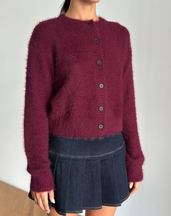 Image of Audrina Cardigan in Fluffy Burgundy