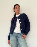 Image of Audrina Cardigan In Fluffy Knit Navy