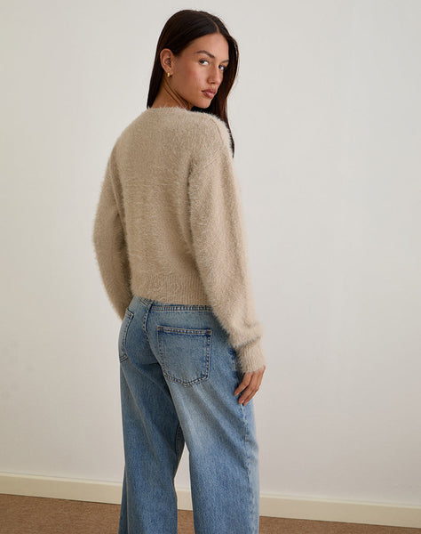 Image of Audrina Cardigan in Fluffy Knit Beige
