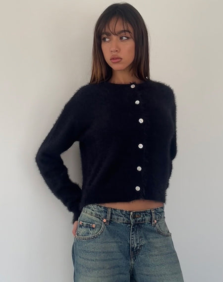 Radia Long Sleeve Off-Shoulder Zip Through Jumper in Black