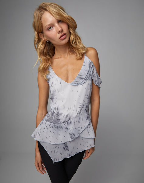 Image of Aurel Waterfall Ruffle Cami Top in Distored Animal Print