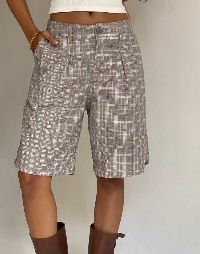 image of Gail Longline Shorts in Taupe Check