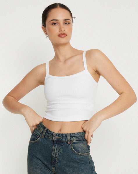 Image of Aus Ribbed Vest Top in White