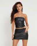 IMAGE OF Avani Eyelet Bandeu Top in PU Black