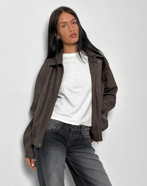 Image of Aviara Cropped Jacket In PU Dark Brown