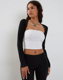 Image of Avya Lace Trim Shrug Top in Lycra Lace Black