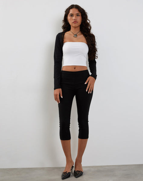 Image of Avya Lace Trim Shrug Top in Lycra Lace Black