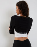 Image of Avya Lace Trim Shrug Top in Lycra Lace Black