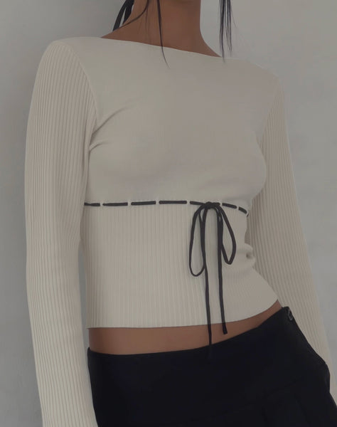 Image of Awdella Knitted Long Sleeve Top in Beige