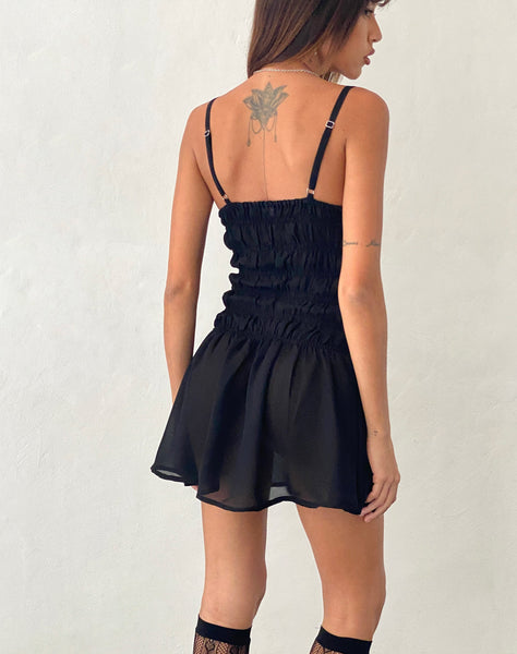 Image of Axely Shirred Mini Dress in Chiffon Black