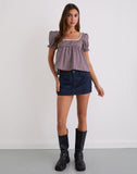 Image of Axoni Square Neck Blouse in Mini Gingham Wine