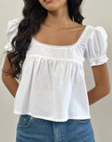 Image of Axoni Square Neck Blouse in Linen White