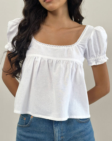 Image of Axoni Square Neck Blouse in Linen White