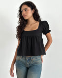 Image of Axoni Square Neck Blouse in Linen Black