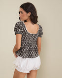 Image of Axoni Square Neck Blouse in Floral Broderie Brown