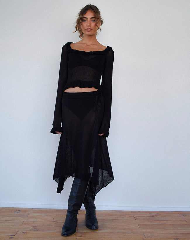 Image of Tierra Fine Knit Midi Skirt in Black