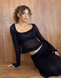 Image of Ayako Frill Fine Knit Top in Black