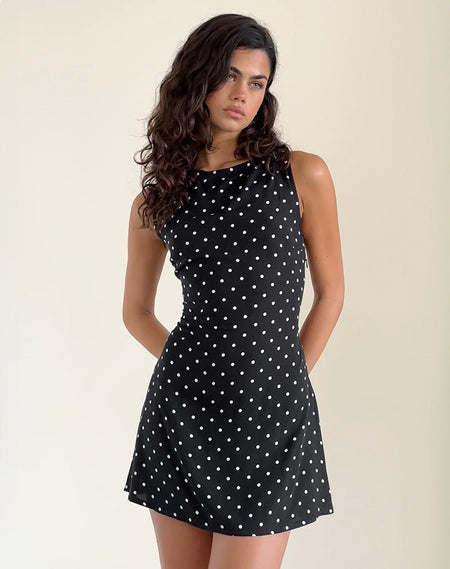 Wilonna Maxi Dress in Basic Polka Black Chiffon