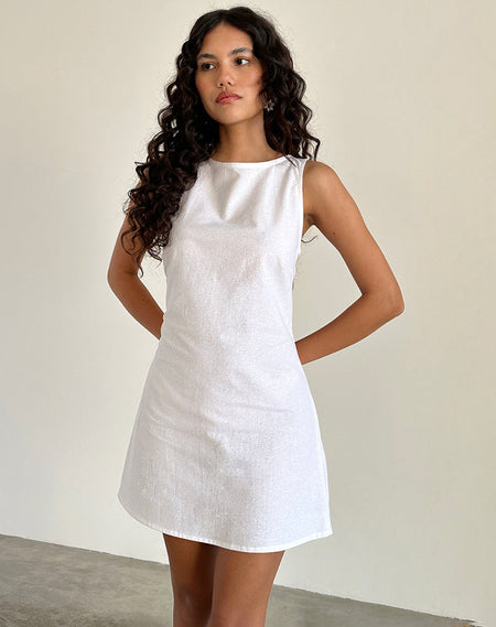 Kawase Tie Side Mini Dress in Linen White