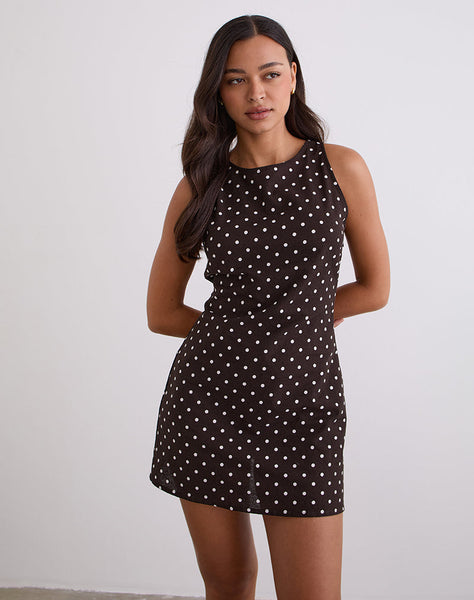 Image of Ayana Open Back Mini Dress in Medium Polka Brown