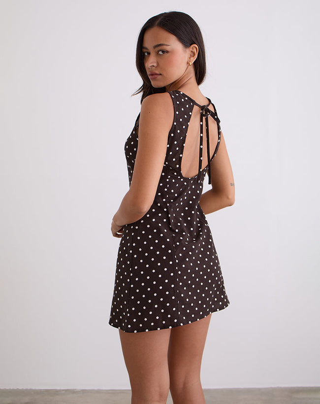 Image of Ayana Open Back Mini Dress in Medium Polka Brown