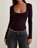 Image of Aye Plunge Long Sleeve Top with Ruched Neck in Redwood
