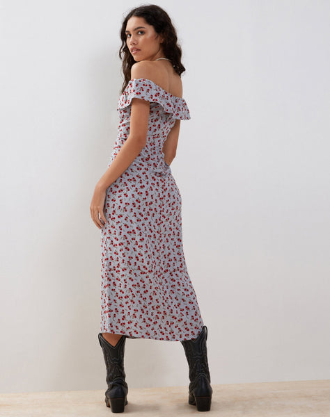 Image of Ayudia Bardot Midi Dress in Blue Floral Ditsy