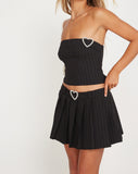 image of Ayumi Pleated Mini Skirt in Black Pinstripe with Heart Buckle