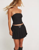 image of Ayumi Pleated Mini Skirt in Black Pinstripe with Heart Buckle