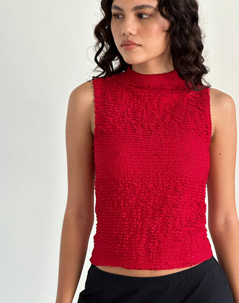 Image of Arien Textured Mock Neck Top in Red