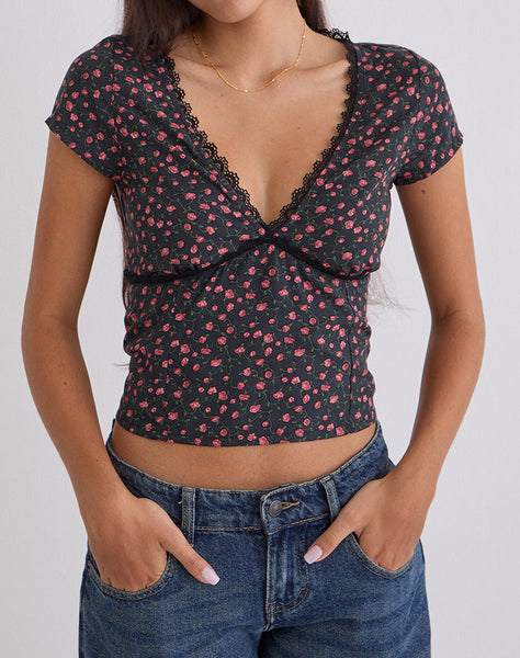 Image of Asani Top in Dark Pink Rose Black