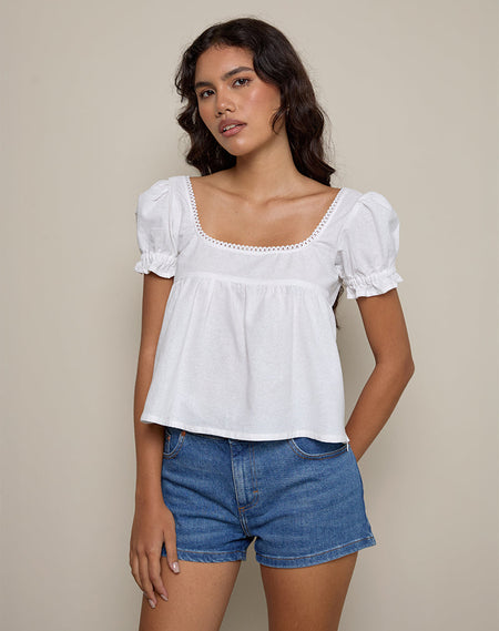 Axoni Square Neck Blouse in Linen Black