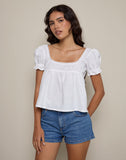 Image of Axoni Square Neck Blouse in Linen White