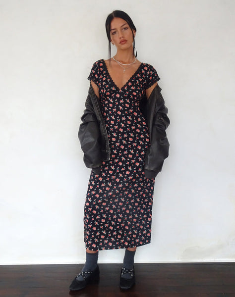 Image of Bahata Midi Dress in Flowing Rose Black