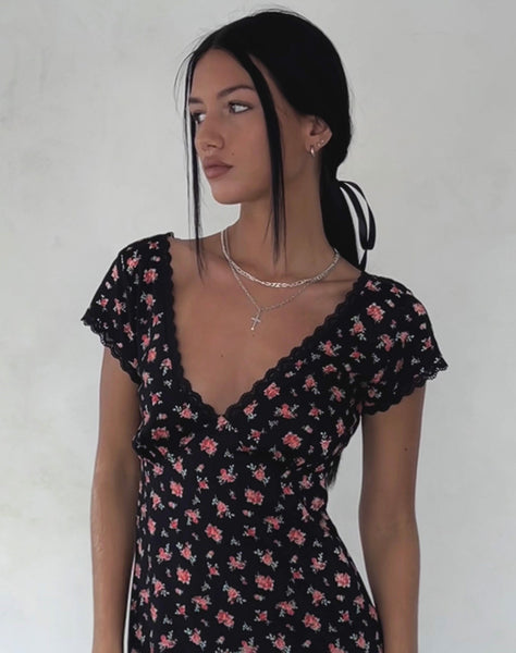 Image of Bahata Midi Dress in Flowing Rose Black