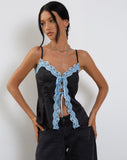 Images of Bahela Tie Front Cami Top in Black with Blue Lace