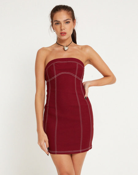 Aspen Long Sleeve Mini Dress in Mesh Burgundy