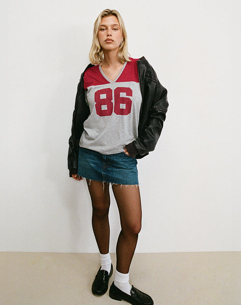 Image of Balap Oversized Top in Grey Marl and Adrenaline Red with '86' Emb