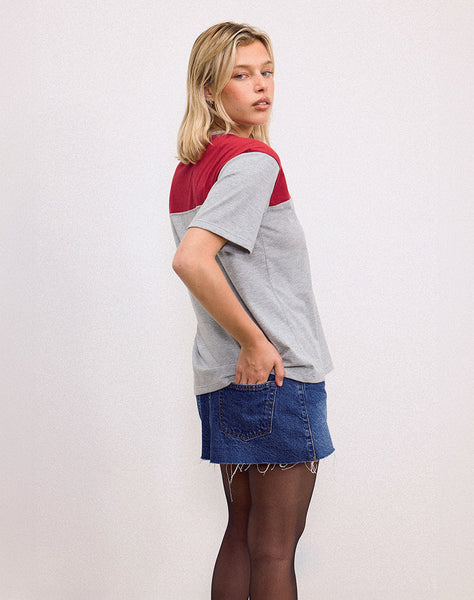 Image of Balap Oversized Top in Grey Marl and Adrenaline Red with '86' Emb