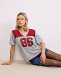 Image of Balap Oversized Top in Grey Marl and Adrenaline Red with '86' Emb