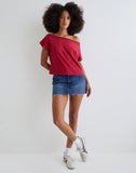 Image of Balia Asymmetric Short Sleeve Basic Top in Adrenaline Red
