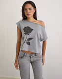 Image of Balia Asymmetric Short Sleeve Basic Top in Grey with Blurred Rose Print