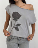 Image of Balia Asymmetric Short Sleeve Basic Top in Grey with Blurred Rose Print